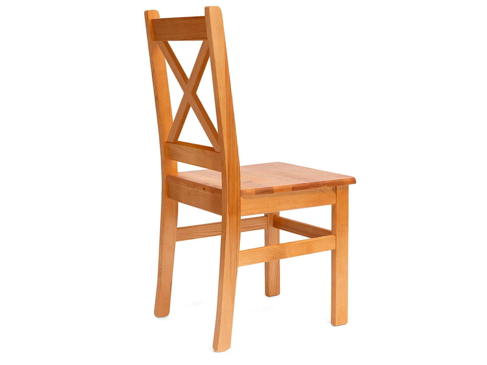 A sturdy wooden chair featuring a distinctive X-back design, a solid plank-style seat, and straight… — 3D model