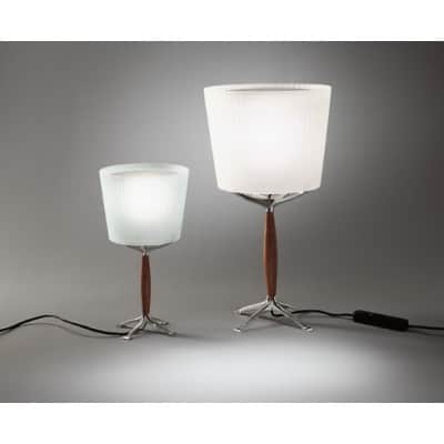 A mid-century modern table lamp featuring a fluted, frosted glass shade atop a distinct base. The sh… — 3D model