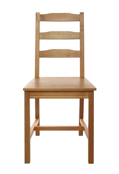 A light-toned wooden chair featuring a classic ladder-back design, a solid rectangular seat, and fou… — 3D model