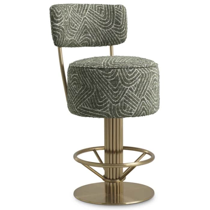 A contemporary bar stool featuring a rounded, upholstered seat and a separate backrest, both covered… — 3D model