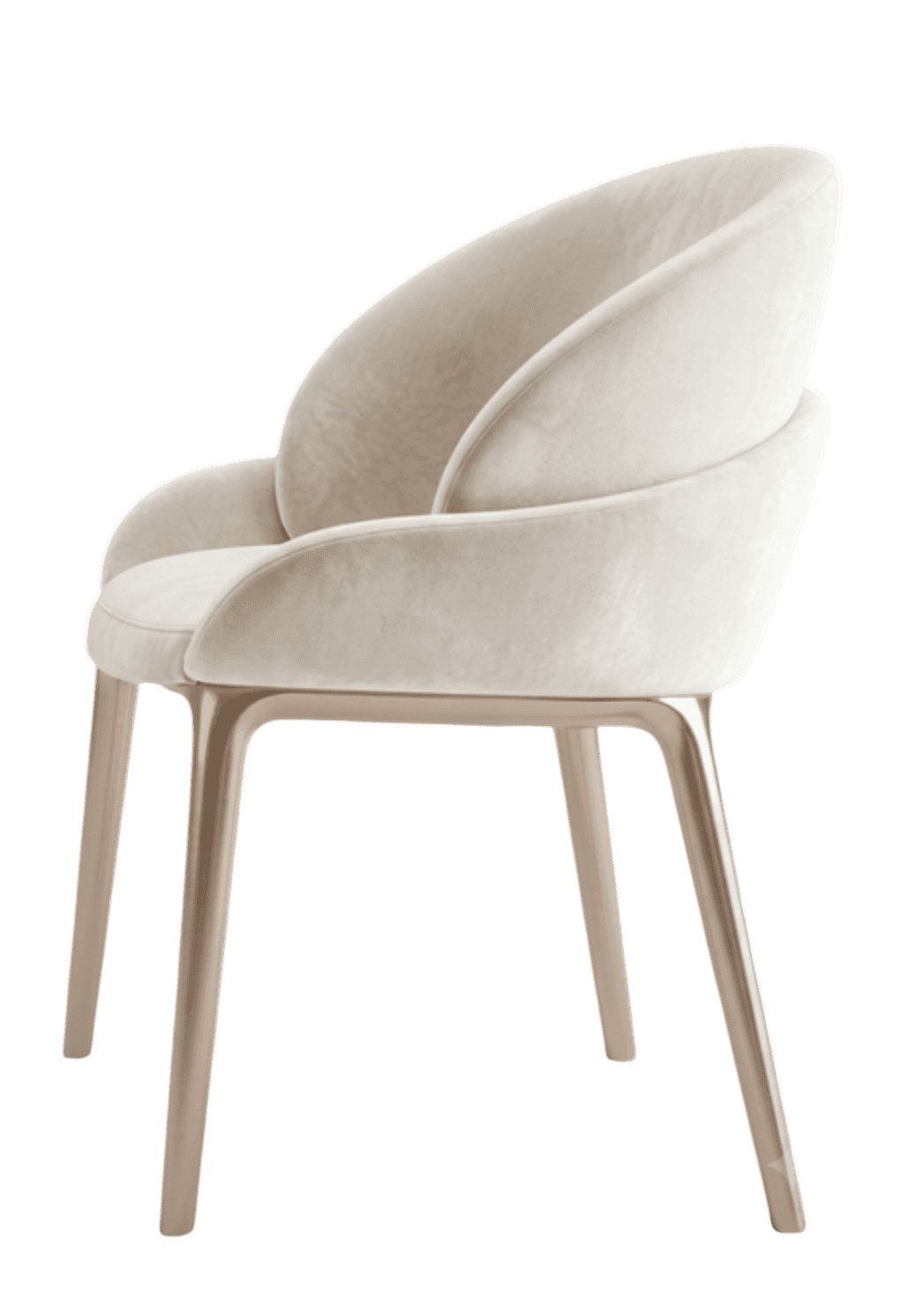 A contemporary dining chair featuring a cream or beige velvet-like upholstery with a distinctive cur… — free GLB 3D model