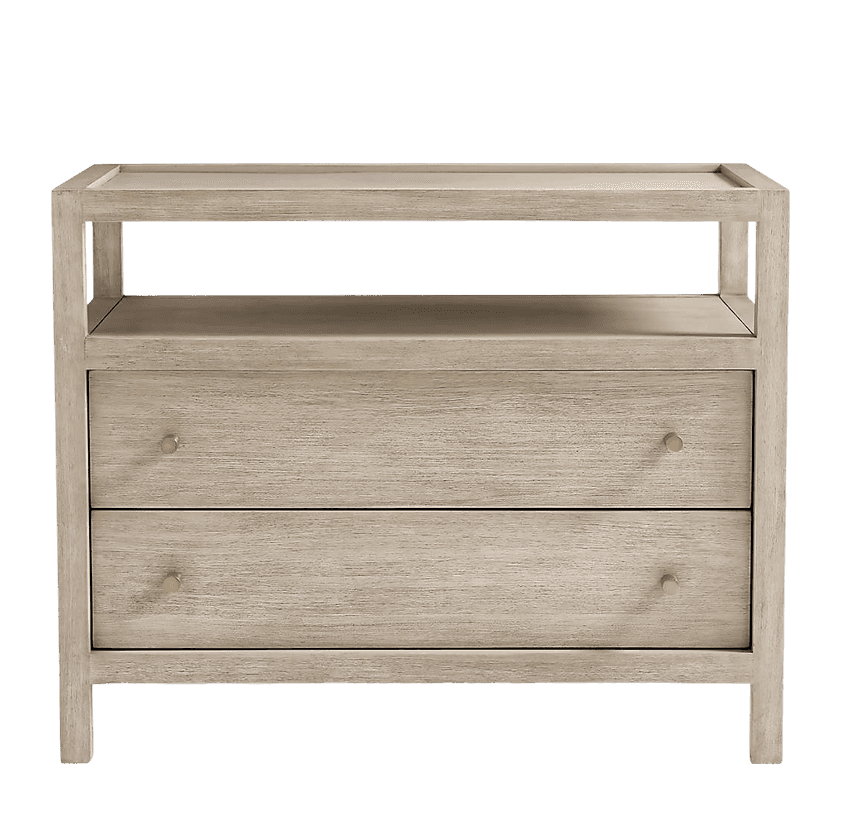 A rectangular nightstand crafted from whitewashed wood, featuring two bottom drawers with brass knob… — free FBX 3D model