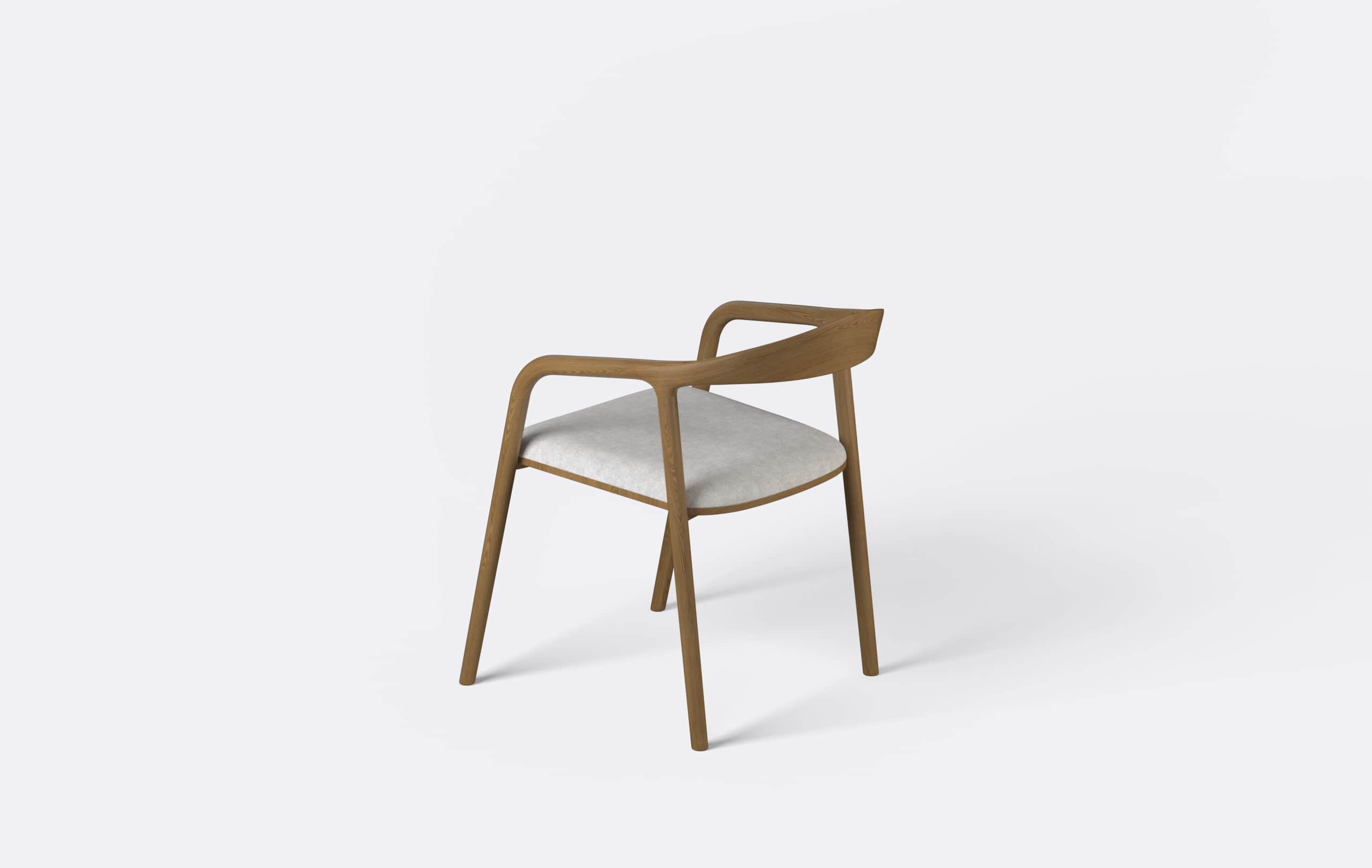 A modern armchair featuring a curved wooden frame that seamlessly integrates the armrests and backre… — 3D model