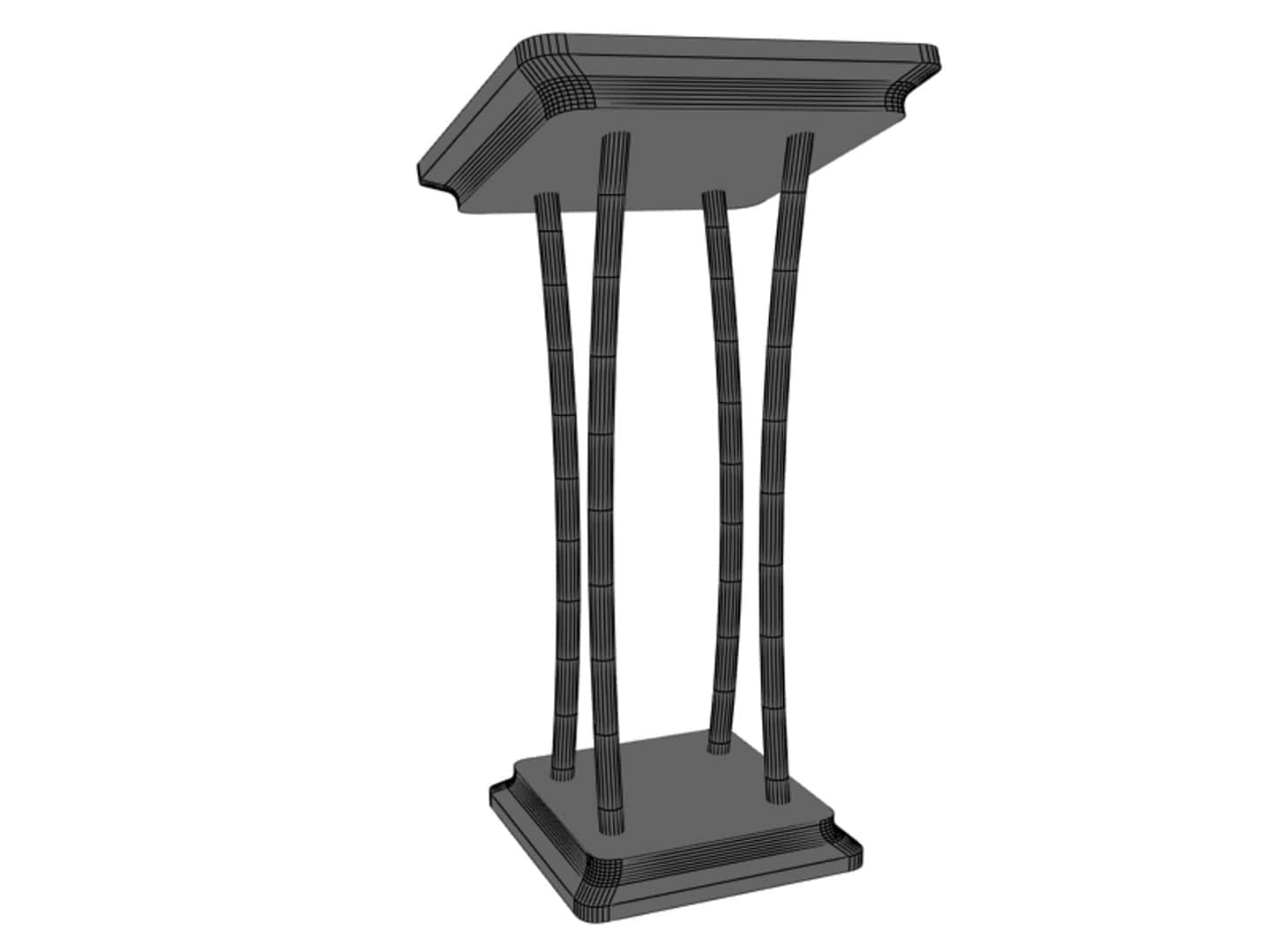A wireframe rendering of a pedestal. It features a rectangular top with rounded corners, supported b… — 3D model