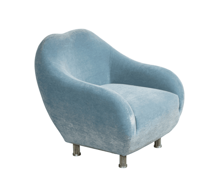 A plush, light blue armchair with a rounded, organic silhouette. The chair features integrated armre… — 3D model