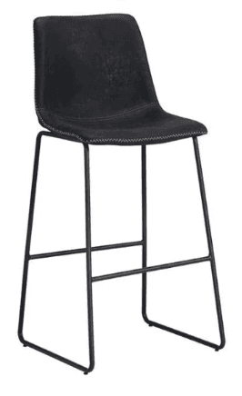 A modern bar stool with a contoured seat and back, upholstered in a dark, textured material. The sea… — 3D model