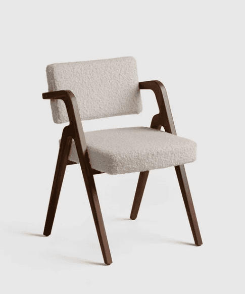 A modern armchair featuring a dark wooden frame with gracefully curved armrests and angled legs, com… — free OBJ 3D model