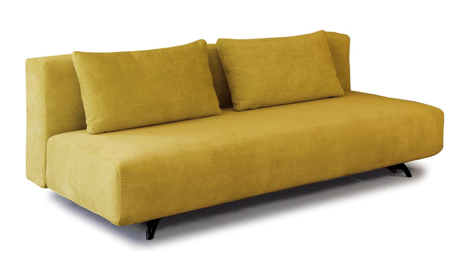 A contemporary sofa with a low profile and square arms. It features a textured fabric upholstery in… — free GLB 3D model