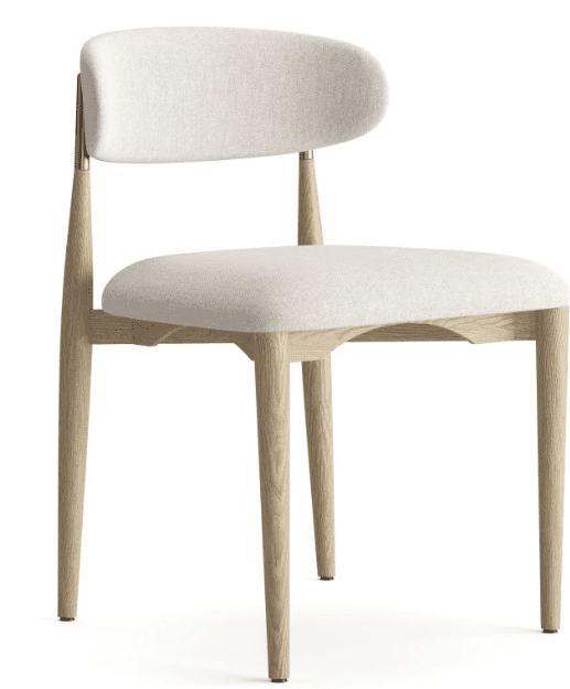 An elegantly designed contemporary dining chair featuring a light wood frame with an upholstered sea… — 3D model