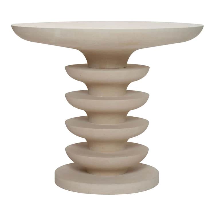 A side table with a distinctly sculptural base. The base is composed of multiple stacked, disc-like… — free BLEND 3D model
