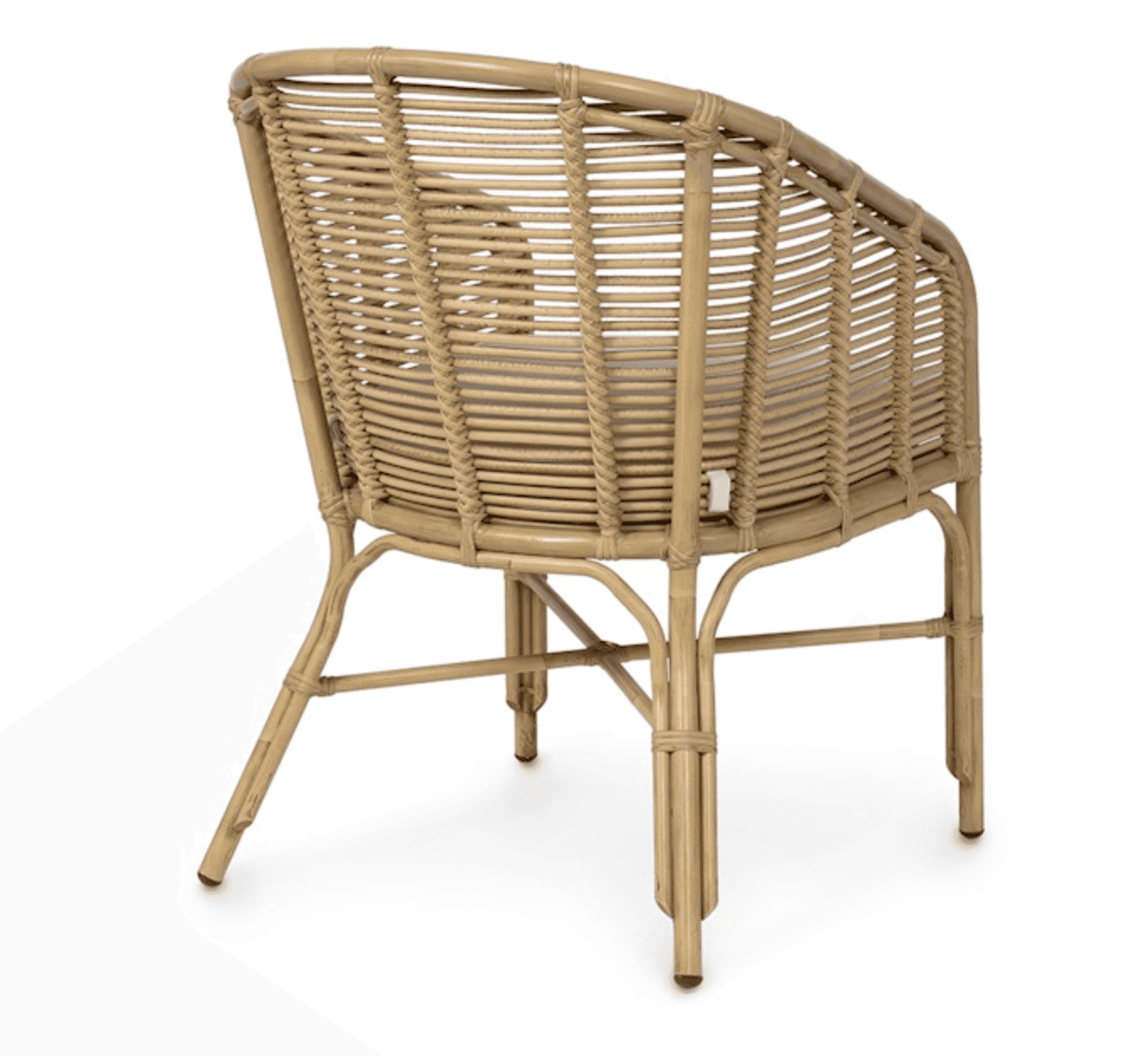 A natural rattan armchair with a rounded back and integrated arms, featuring a tightly woven seat an… — 3D model