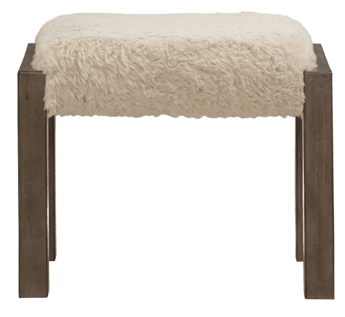 A rectangular bench featuring a plush, cream-colored faux fur upholstered top and a sturdy base cons… — 3D model