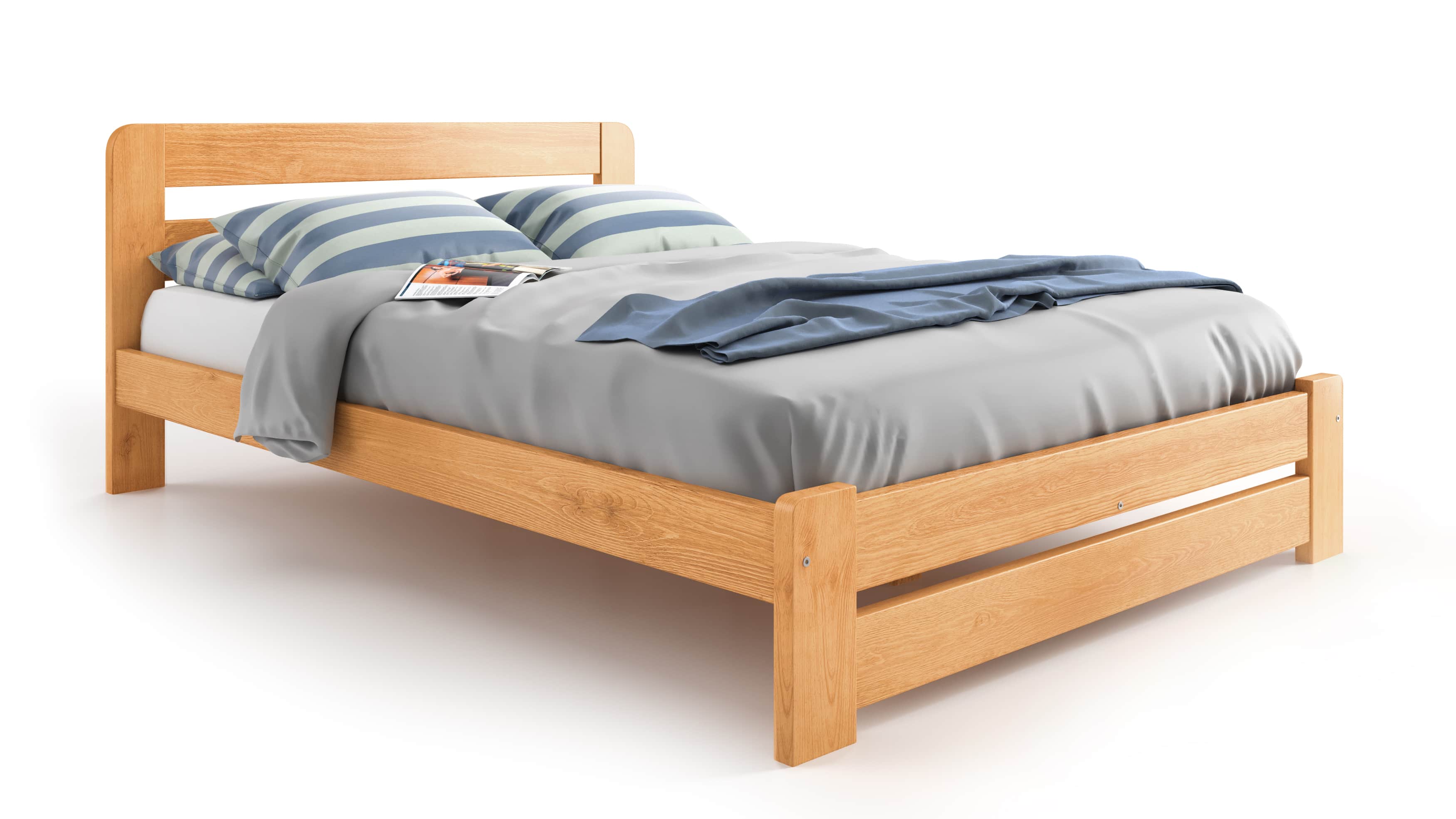 A modern platform bed frame crafted from light-toned solid wood, featuring a minimalist design with… — free FBX 3D model