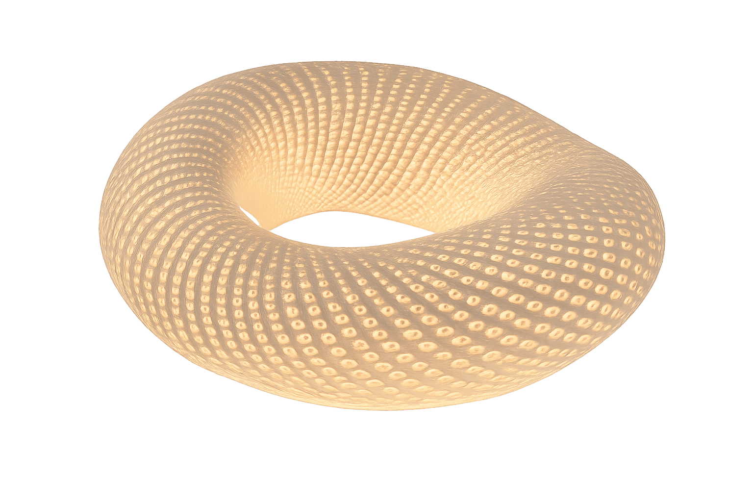 A sculptural, white, toroidal-shaped table lamp made from a ceramic-like material, featuring a textu… — 3D model