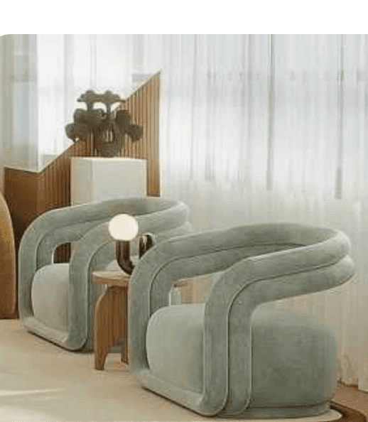 A modern armchair with a rounded, sculptural design. The armchair features a thick, tubular frame th… — 3D model