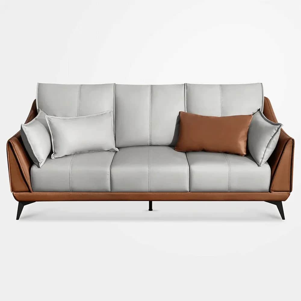 A contemporary three-seater sofa featuring a two-tone design with light grey upholstery for the back… — free SKP 3D model