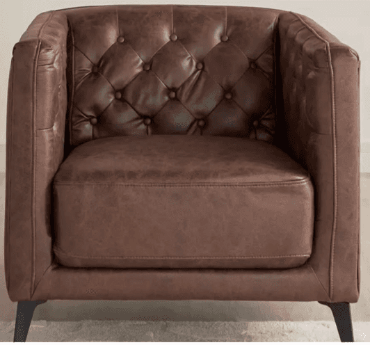 A classic club chair featuring a deep button-tufted backrest and armrests, upholstered in a rich bro… — 3D model