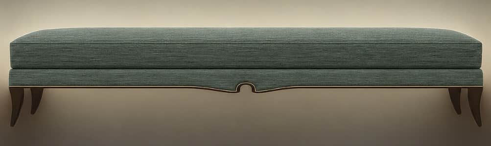 A long, upholstered bench with a textured fabric covering. The bench features a dual-layer cushion d… — 3D model