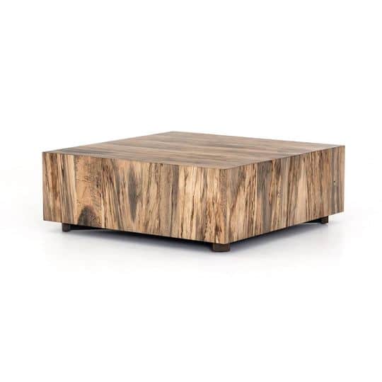 A square coffee table with a block-like design, featuring a surface and sides constructed from wood… — 3D model