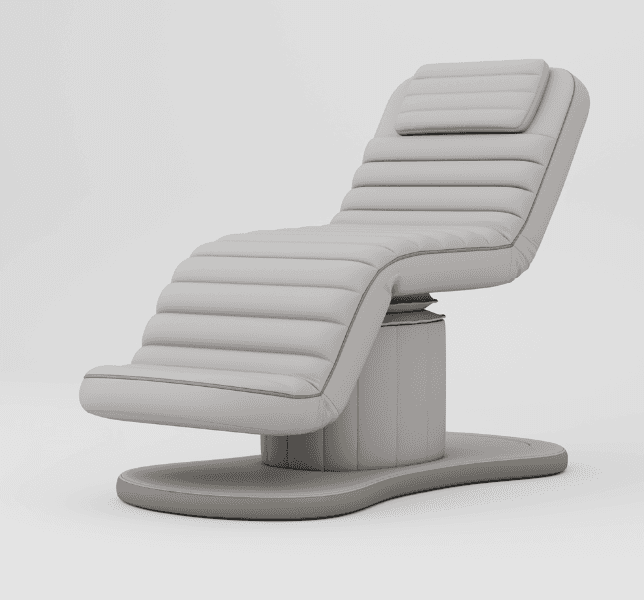 A modern recliner chair with a segmented, horizontally upholstered seat and backrest, featuring a se… — 3D model