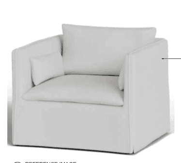 A modern, white upholstered armchair featuring a deep, comfortable seat, wide track arms, and a skir… — free OBJ 3D model