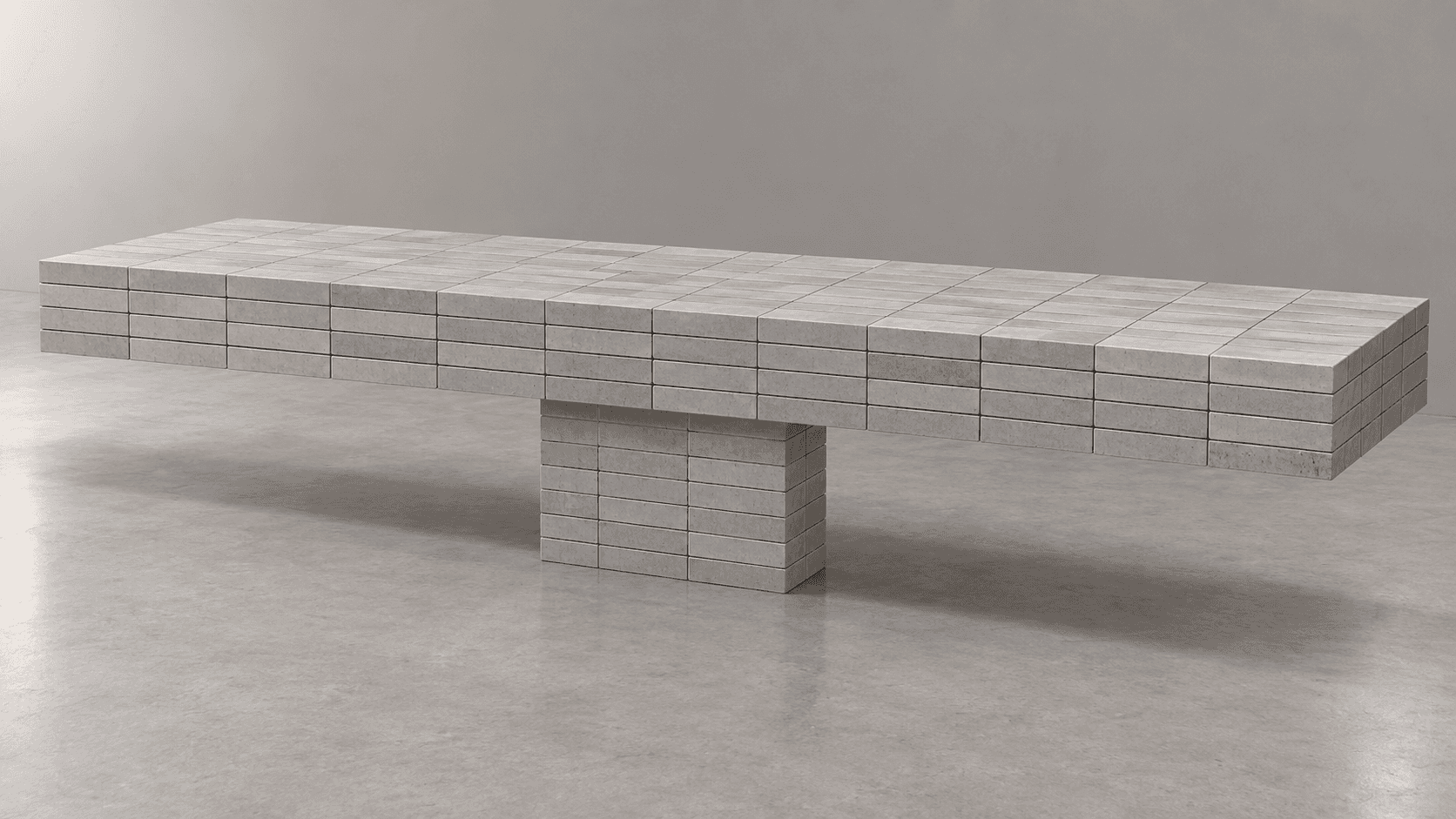 A long, rectangular, low-profile bench constructed from numerous modular rectangular blocks, likely… — 3D model