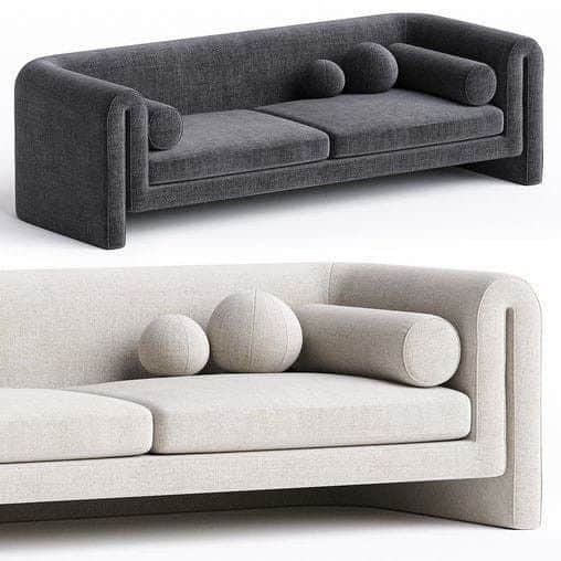 A contemporary sofa with a low profile and rounded armrests. The sofa features a modular design with… — 3D model