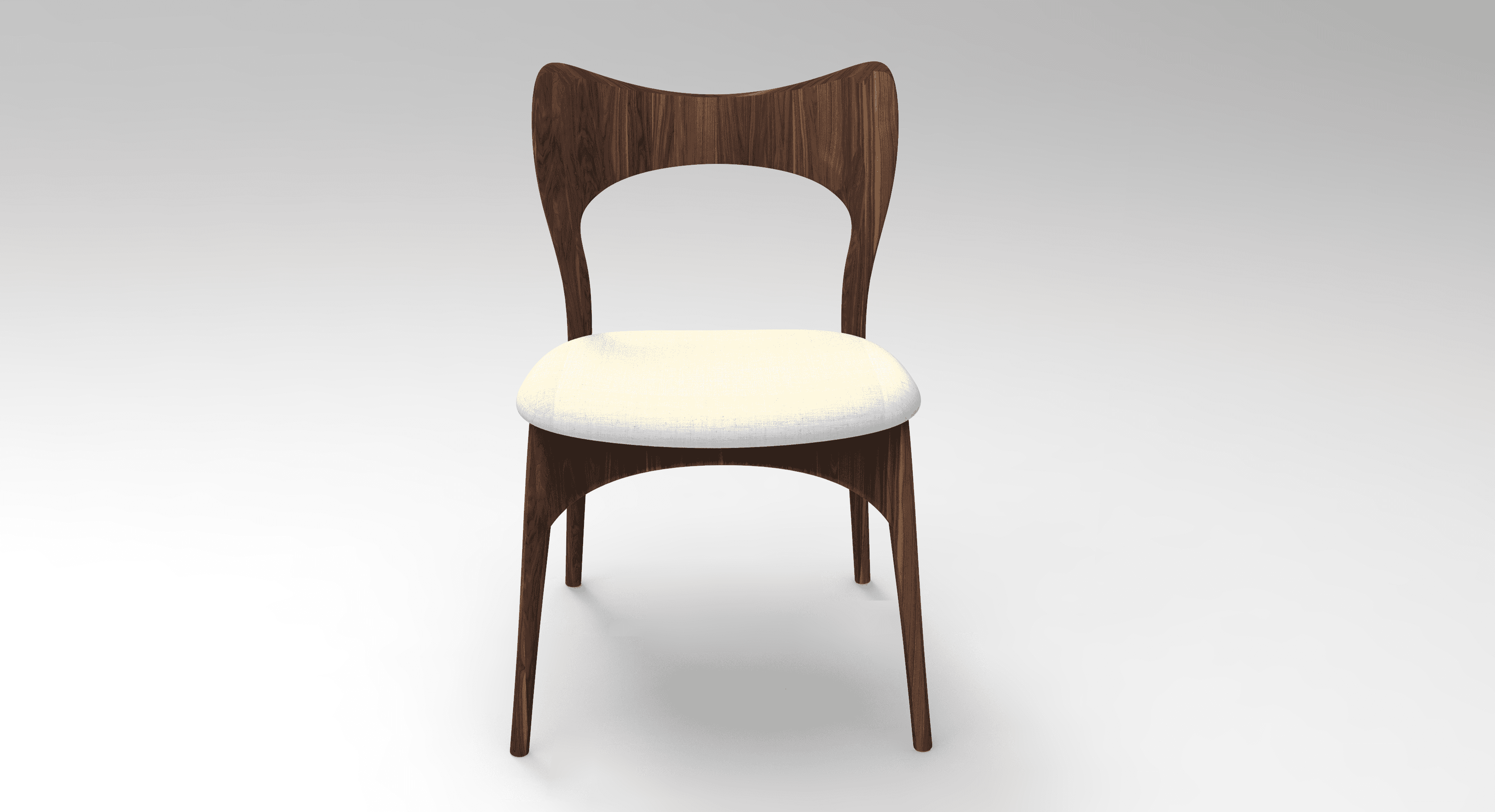 A modern dining chair featuring a dark walnut wood frame and an off-white upholstered seat, with a d… — 3D model