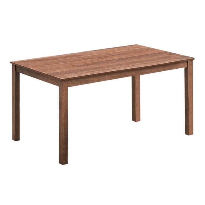 A simple, rectangular wooden table with a medium brown finish and visible wood grain, featuring four… — 3D model