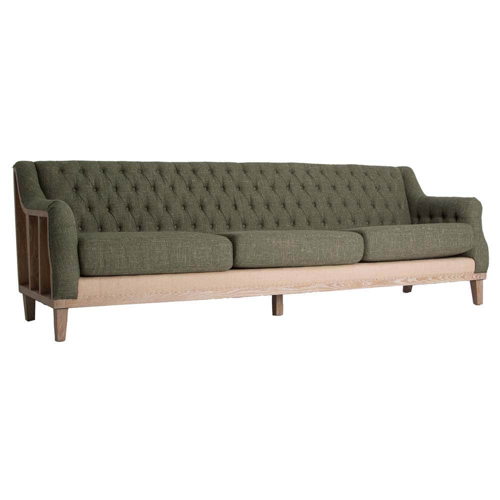 A three-seater sofa with a high, tufted backrest and arms. The backrest is upholstered in a textured… — 3D model
