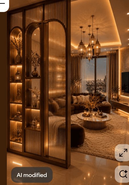 A luxurious room divider featuring a gold-toned metal frame, intricately designed with arched sectio… — 3D model