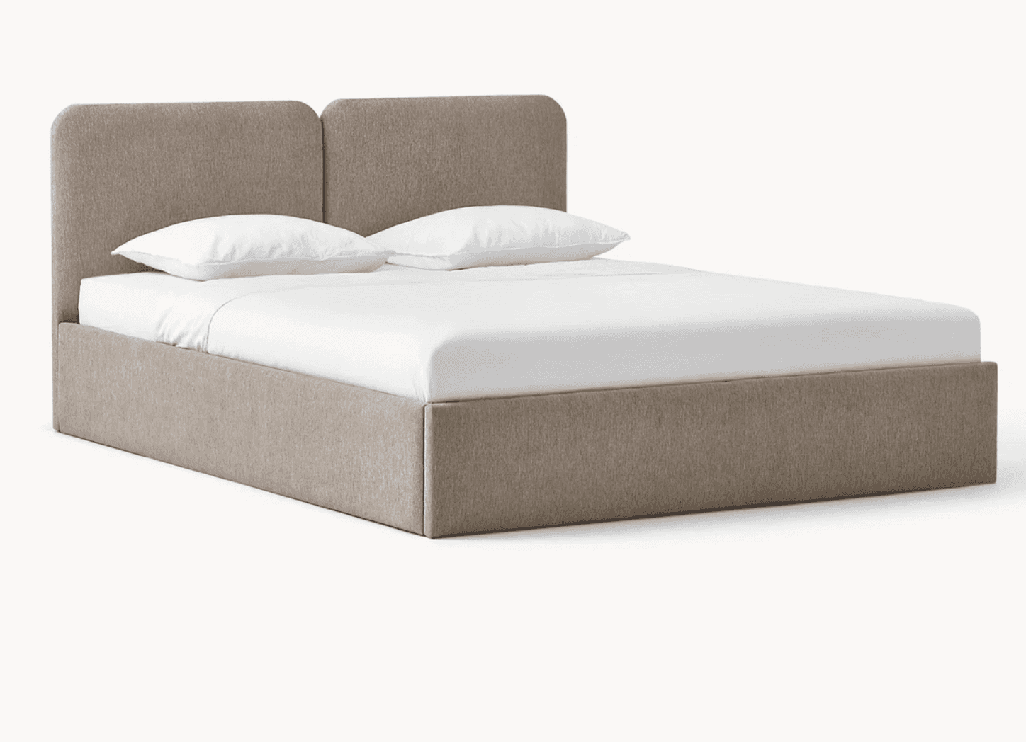 A modern upholstered platform bed featuring a clean, minimalist design and a distinctive split headb… — free BLEND 3D model