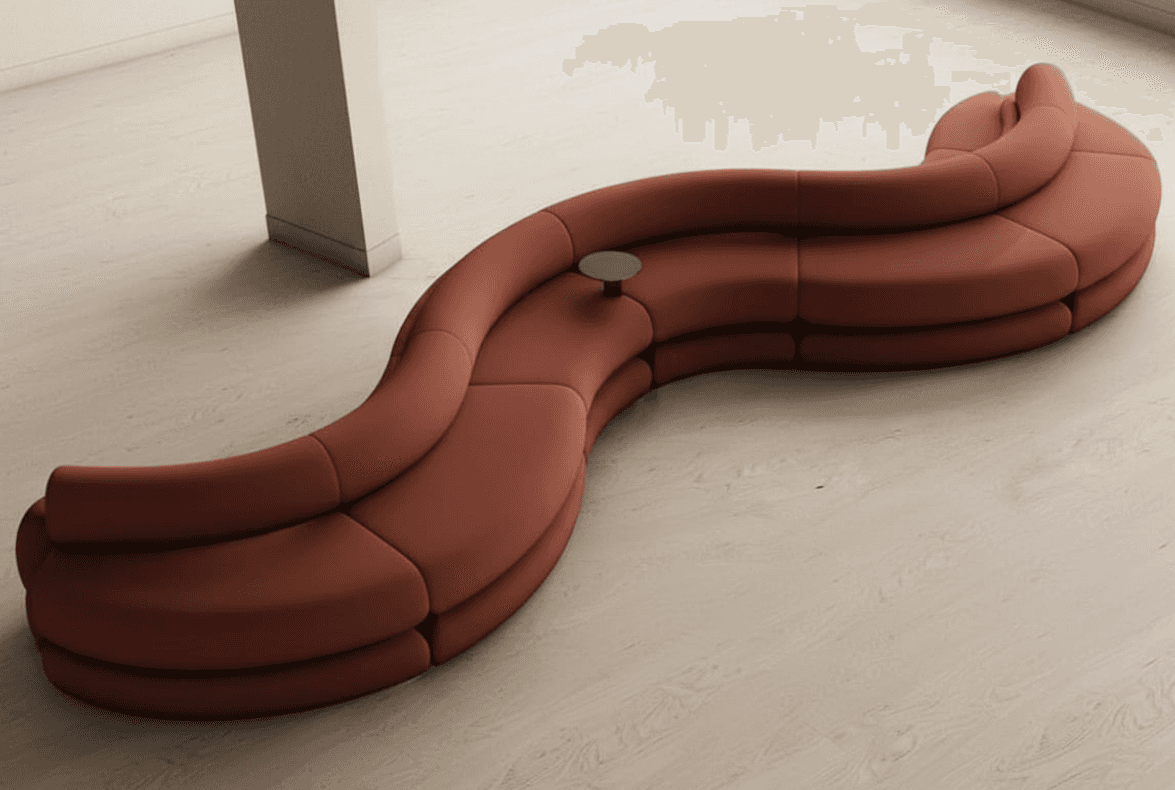 A modular, serpentine sofa with a distinctly organic, flowing shape. It appears to be constructed fr… — 3D model