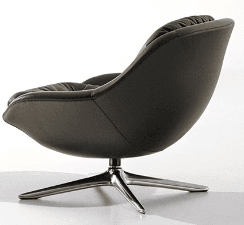 A modern lounge chair with a swivel base. The chair features a distinctive curved shell design uphol… — 3D model