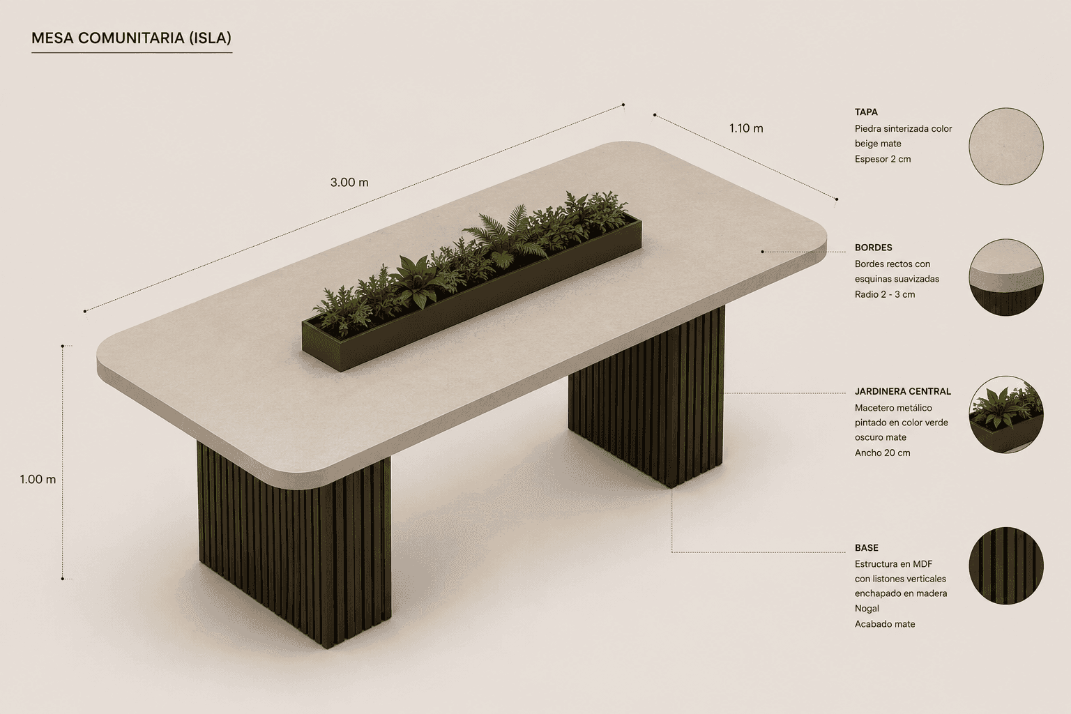 A modern rectangular conference table featuring a light beige top with rounded corners, supported by… — 3D model