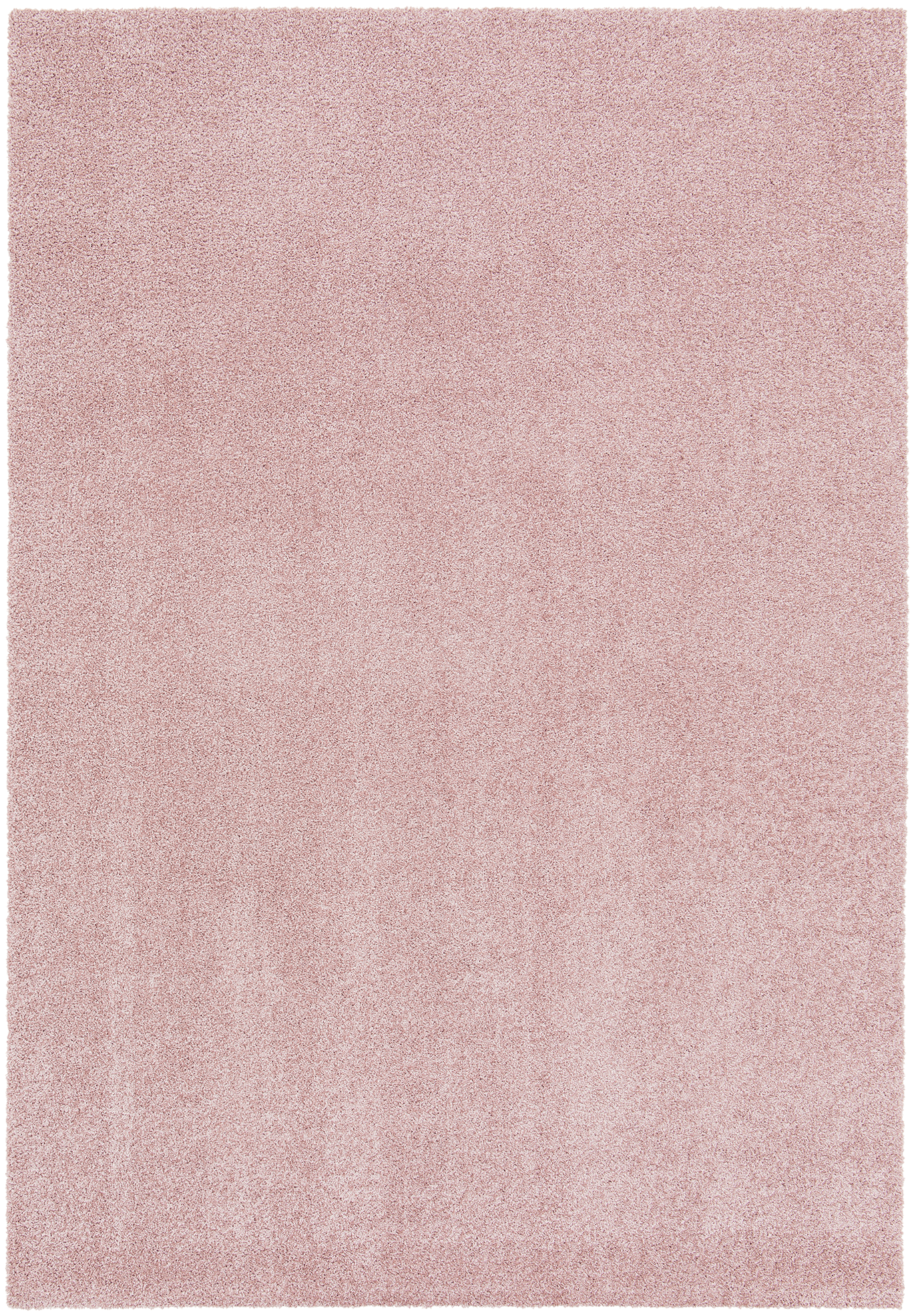 A plush, rectangular area rug featuring a dense, soft pile in a solid light rose or blush pink color… — 3D model
