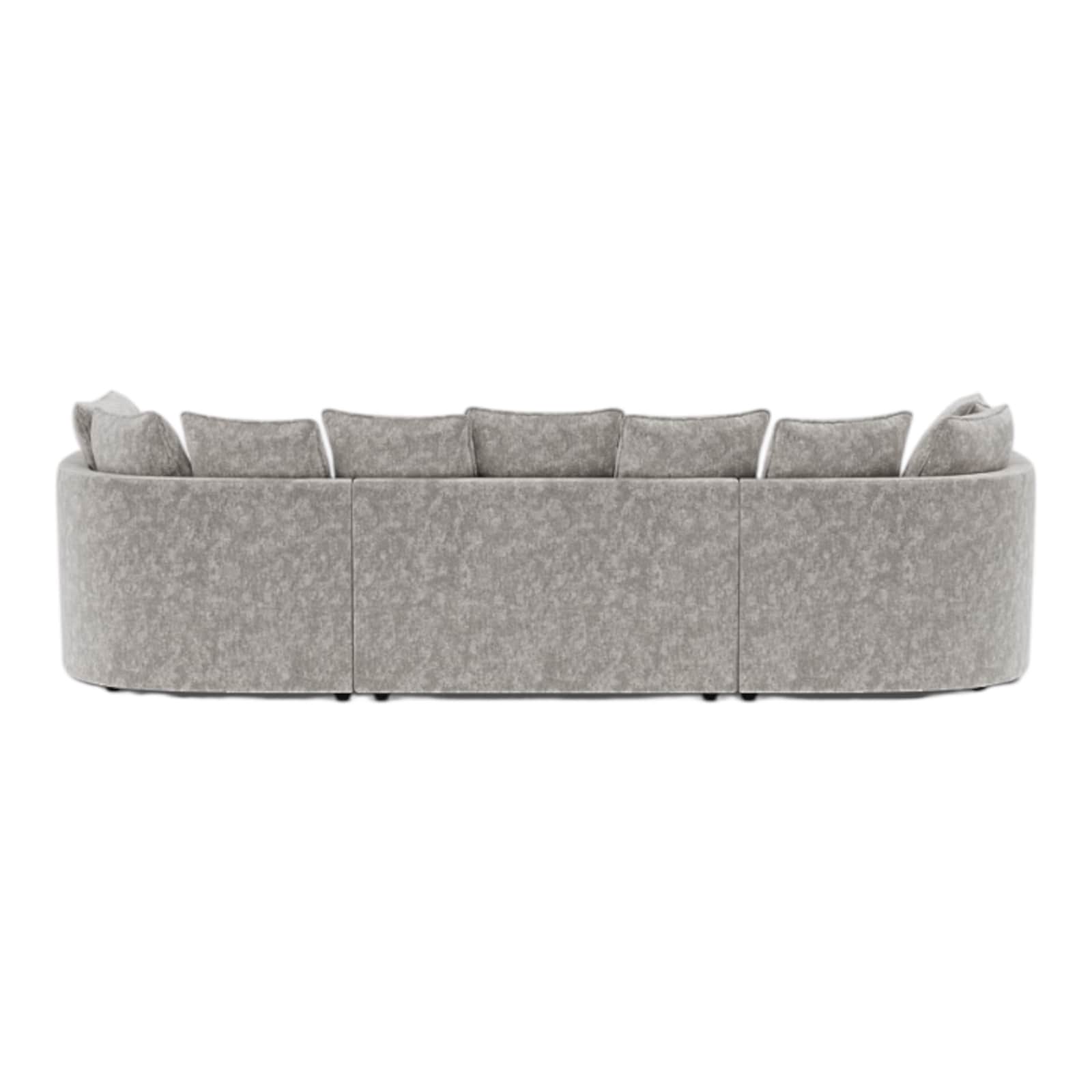 A large, curved sofa with a plush upholstery. The sofa features multiple seat cushions and back cush… — 3D model