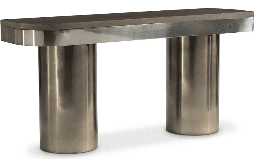 A console table featuring a rectangular top with rounded edges and two cylindrical pedestal legs. Th… — 3D model