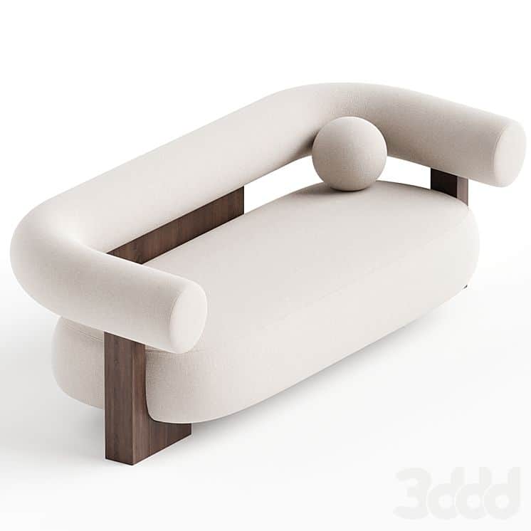 An elegant, contemporary chaise lounge featuring off-white boucle fabric upholstery, a distinctive c… — free GLTF 3D model