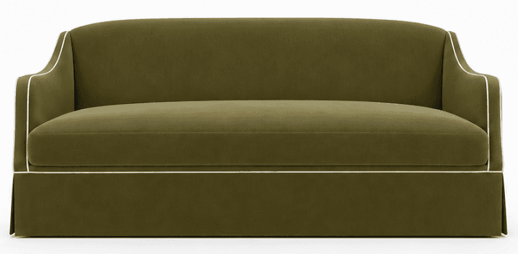 A two-seater loveseat upholstered in olive green velvet fabric, featuring a clean, tailored design w… — 3D model