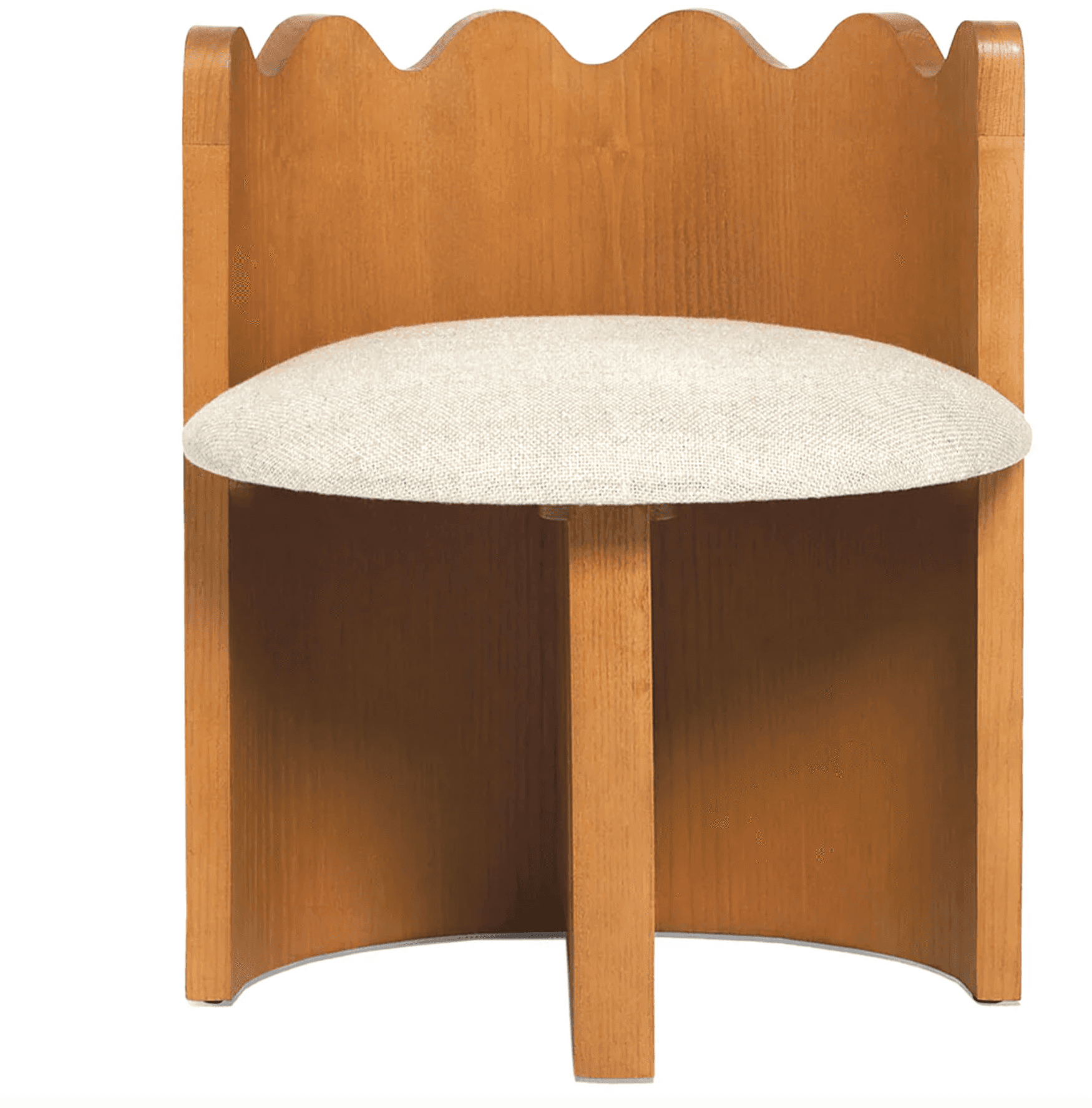 A wooden accent chair with a scalloped backrest and an upholstered seat. The chair features a curved… — free OBJ 3D model