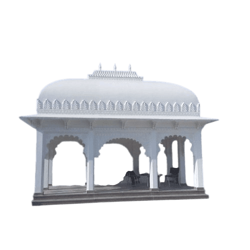 A white, ornate gazebo structure with a domed roof, decorative arches, and intricate detailing along… — 3D model