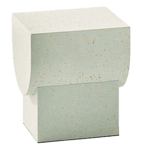A modern side table with a stacked geometric design. The base is a square prism, topped by a larger,… — 3D model