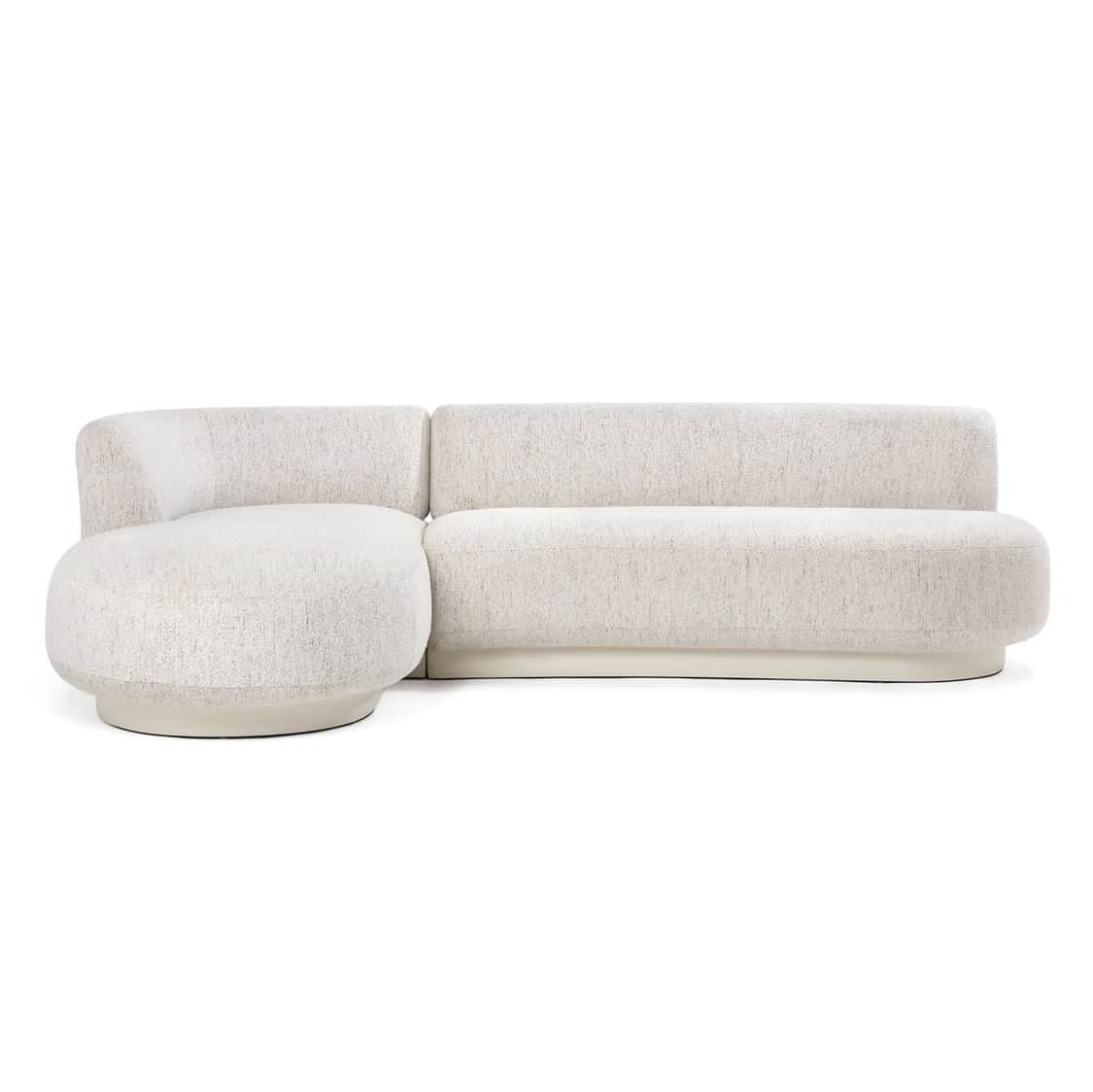 A contemporary modular sectional sofa, upholstered in a light, textured fabric, featuring a curved s… — 3D model