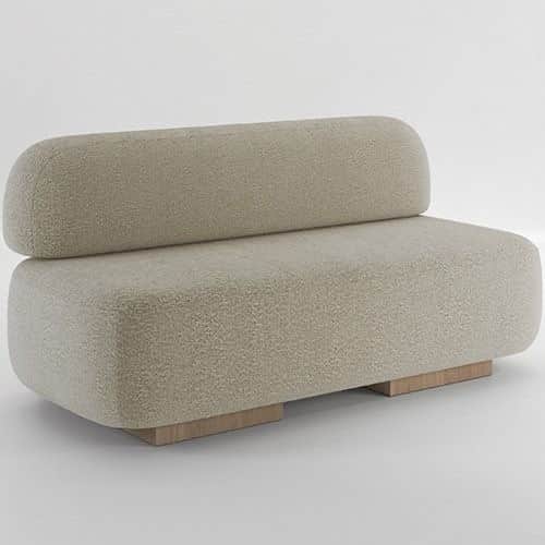 A modern, armless sofa with a rounded silhouette. The sofa features a textured upholstery and a low-… — free GLTF 3D model