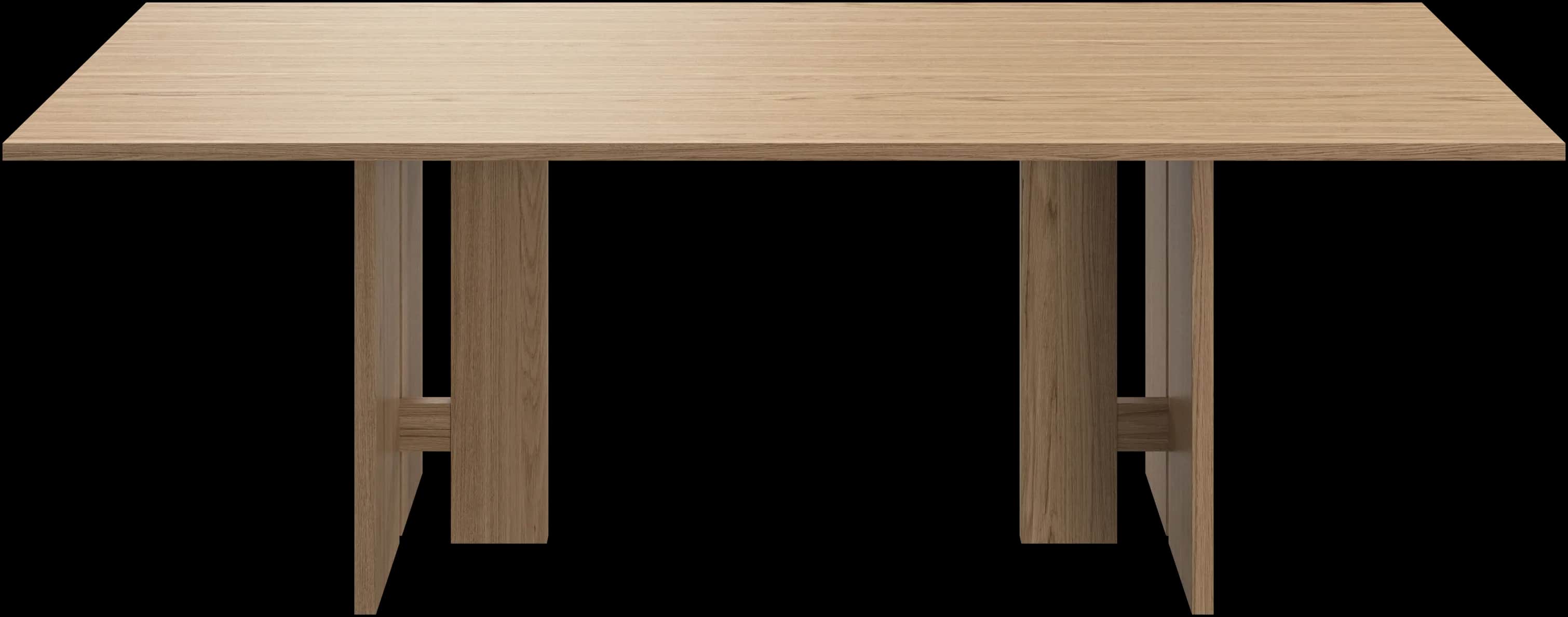 A contemporary dining table featuring a thick rectangular tabletop and two robust, panel-style leg s… — free BLEND 3D model