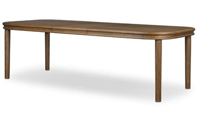 A rectangular dining table with four legs. The tabletop appears to be extendable, indicated by the s… — 3D model
