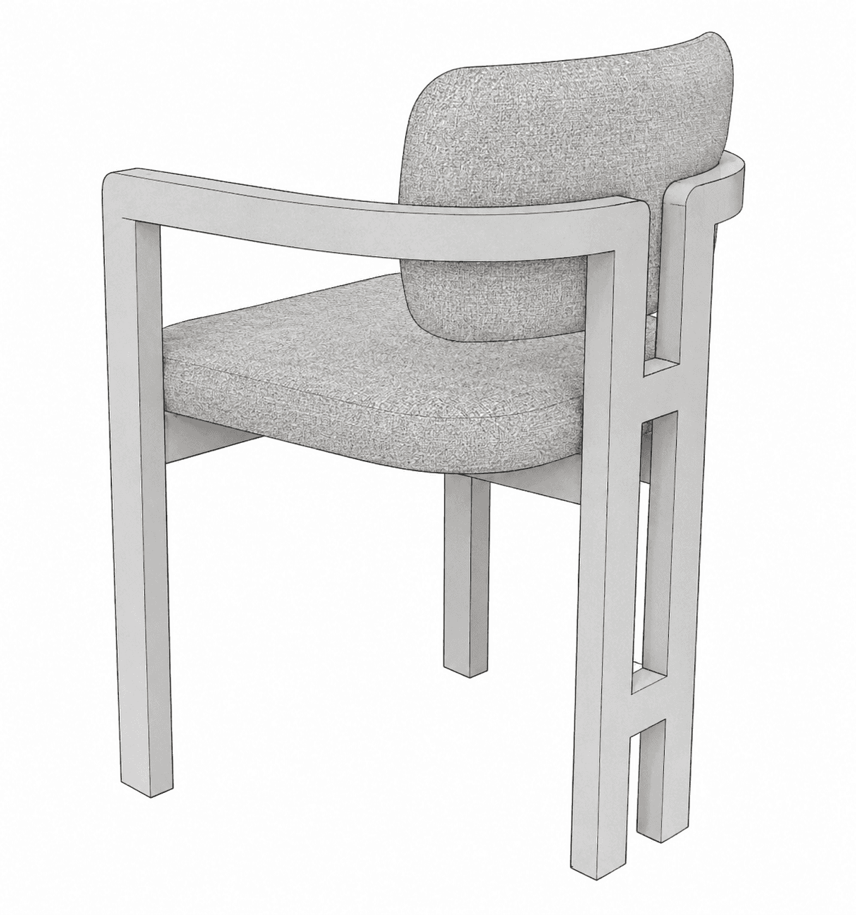 A contemporary armchair featuring a light-colored wooden frame with a distinctive H-shaped design on… — free OBJ 3D model
