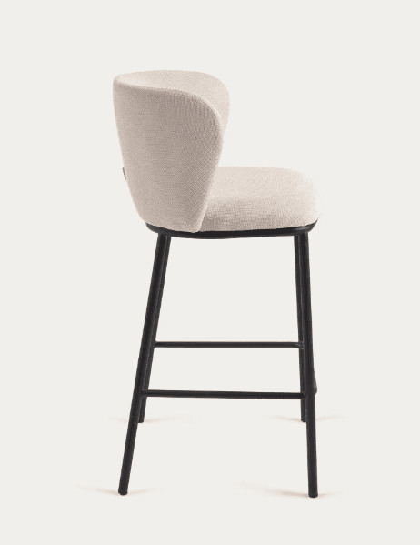 A modern upholstered bar stool with a curved backrest and a black metal frame. The seat and back are… — 3D model