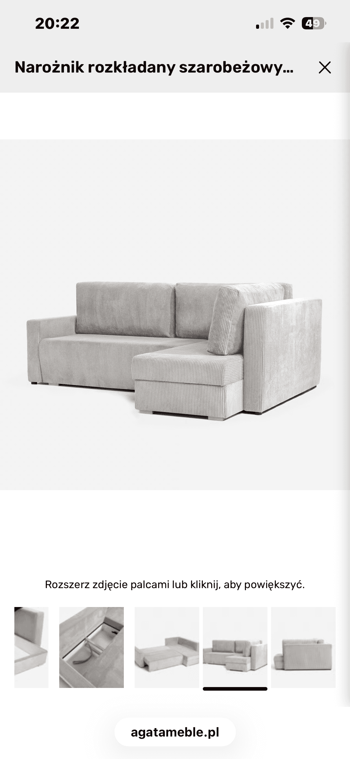 A modern grey-beige sectional sofa featuring a chaise lounge and upholstered in a ribbed corduroy fa… — 3D model